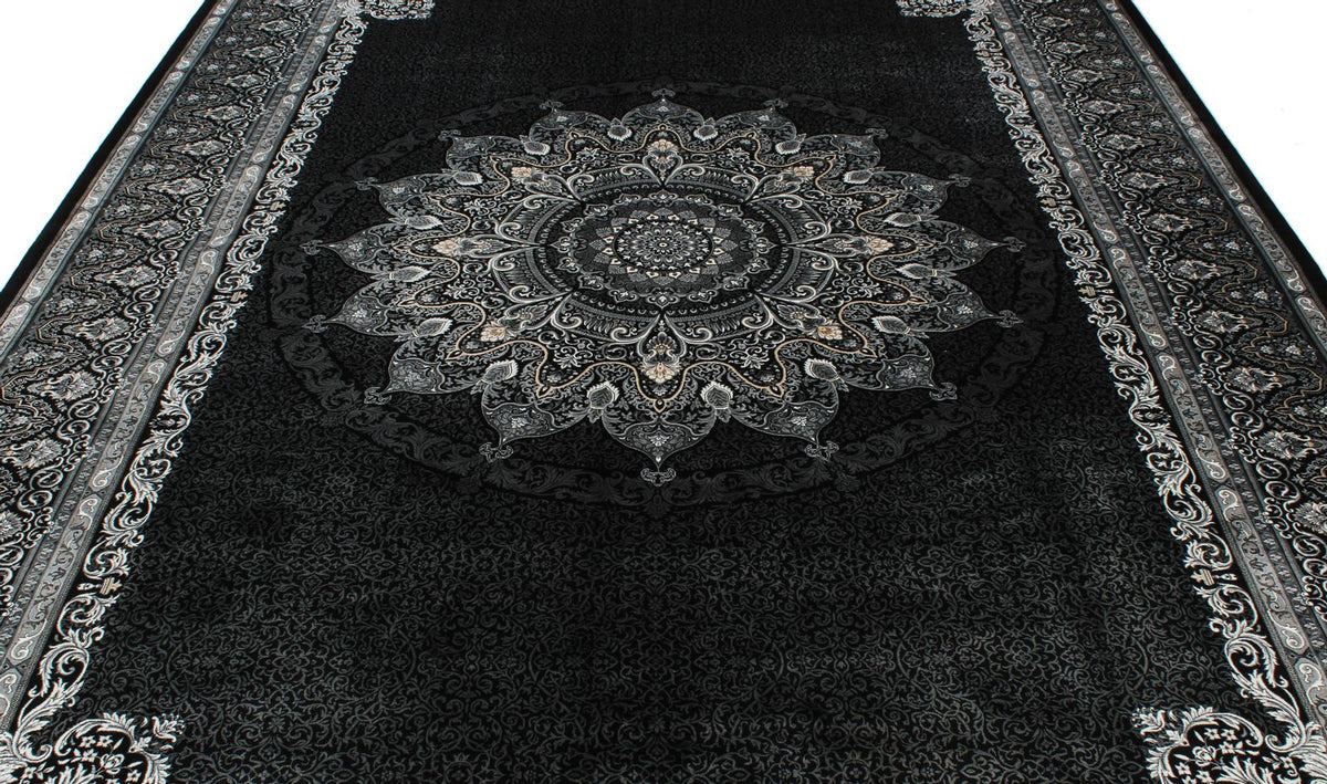 8x11 Black and Ivory Turkish Antep Rug