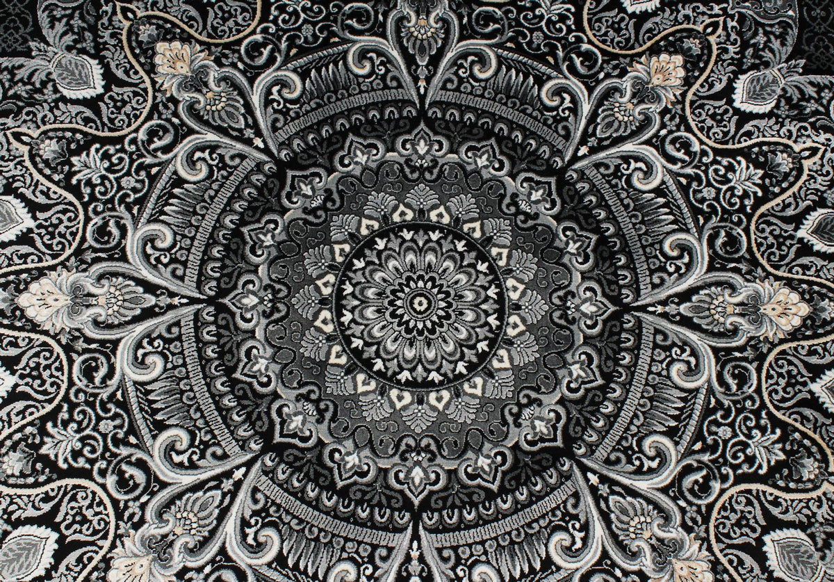 8x11 Black and Ivory Turkish Antep Rug