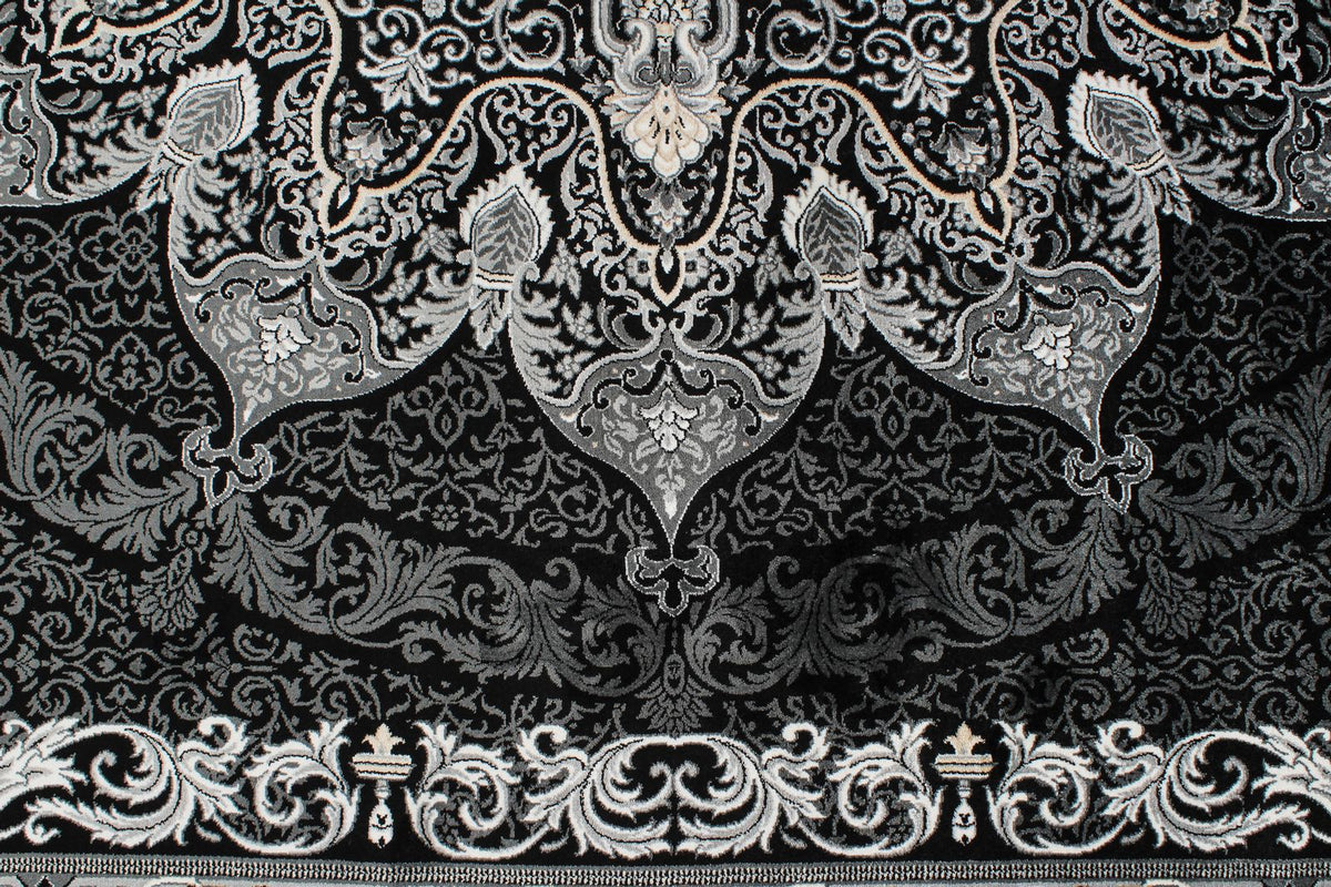 8x11 Black and Ivory Turkish Antep Rug
