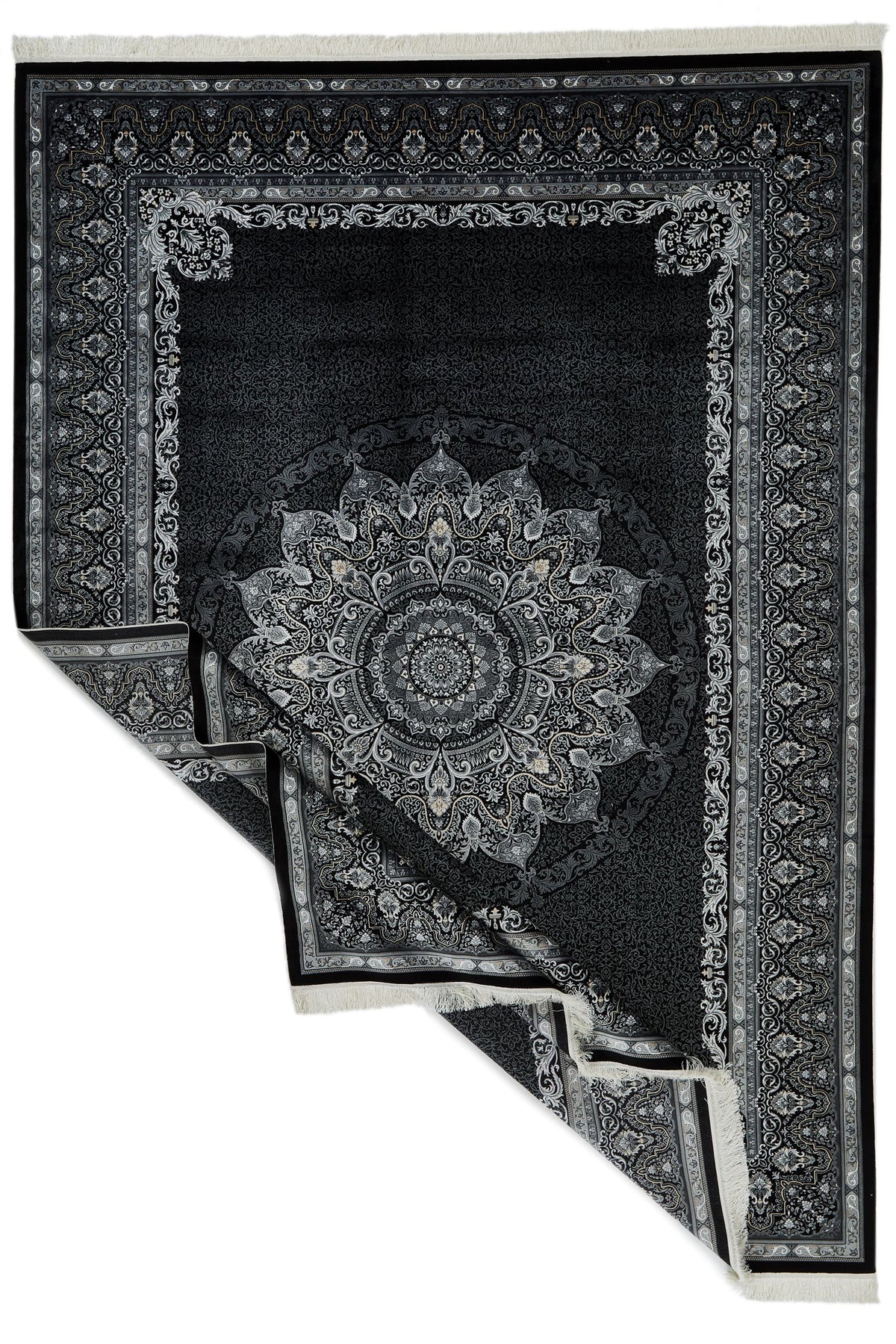 8x11 Black and Ivory Turkish Antep Rug
