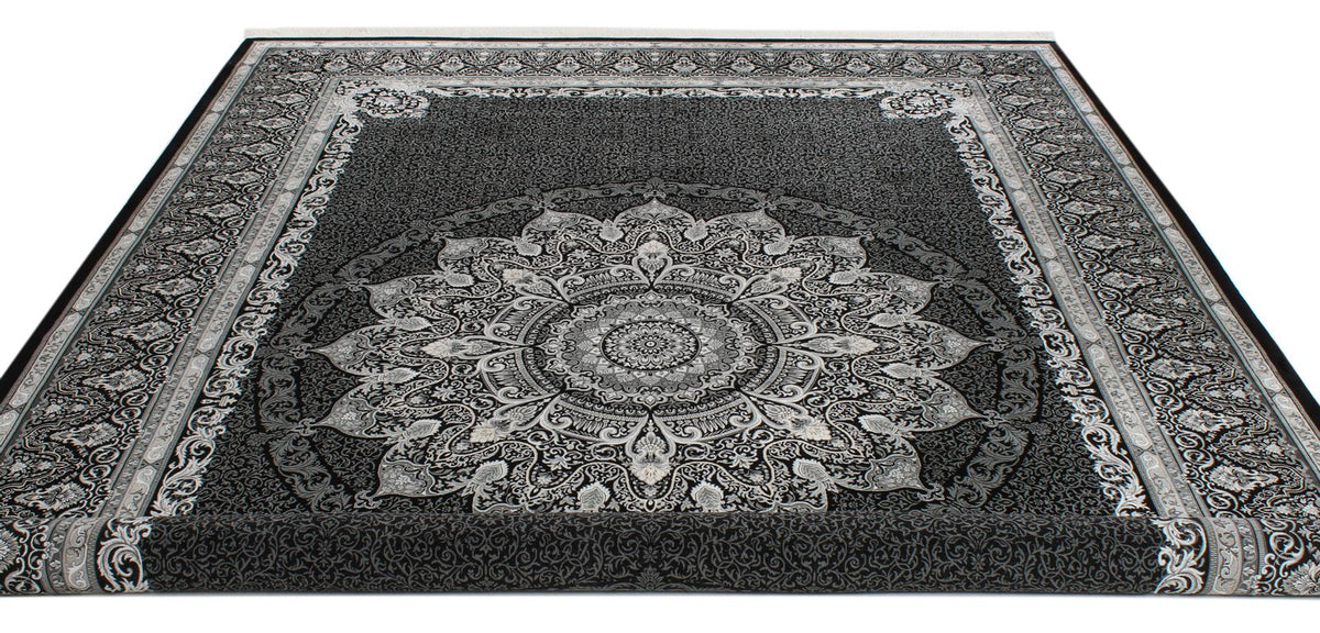 8x11 Black and Ivory Turkish Antep Rug