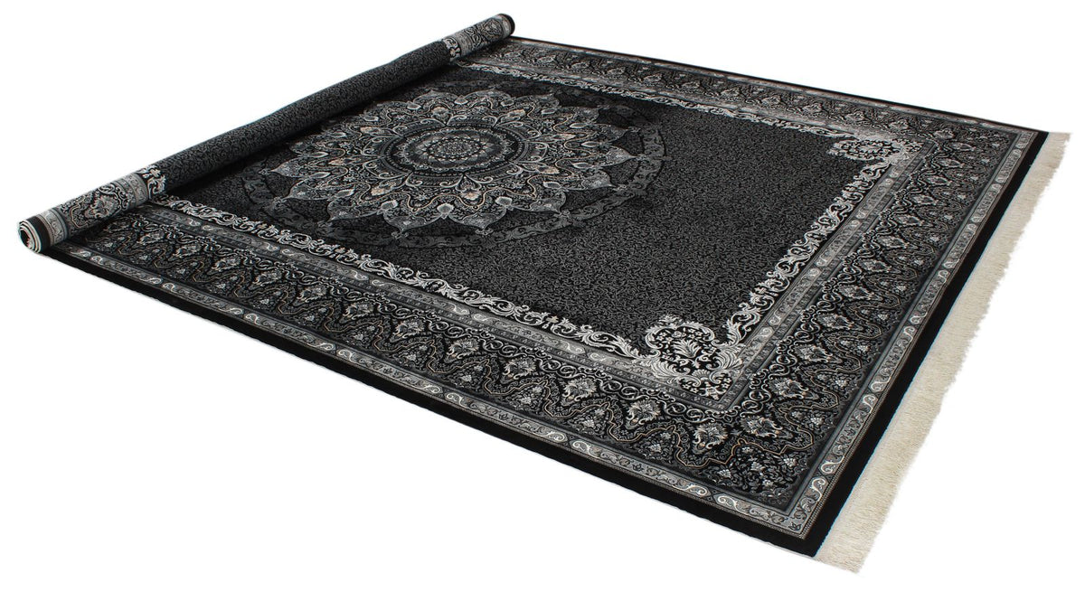 8x11 Black and Ivory Turkish Antep Rug