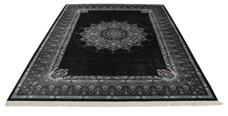 8x11 Black and Ivory Turkish Antep Rug