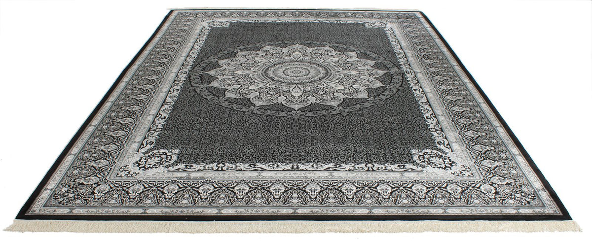 8x11 Black and Ivory Turkish Antep Rug