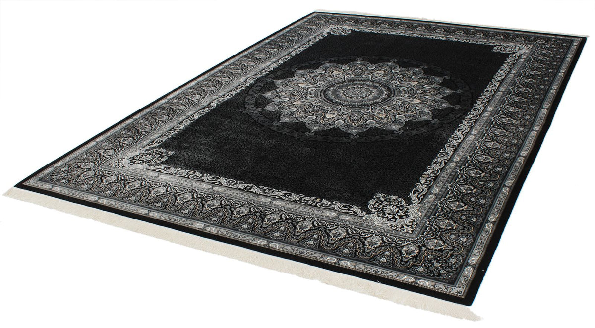 8x11 Black and Ivory Turkish Antep Rug