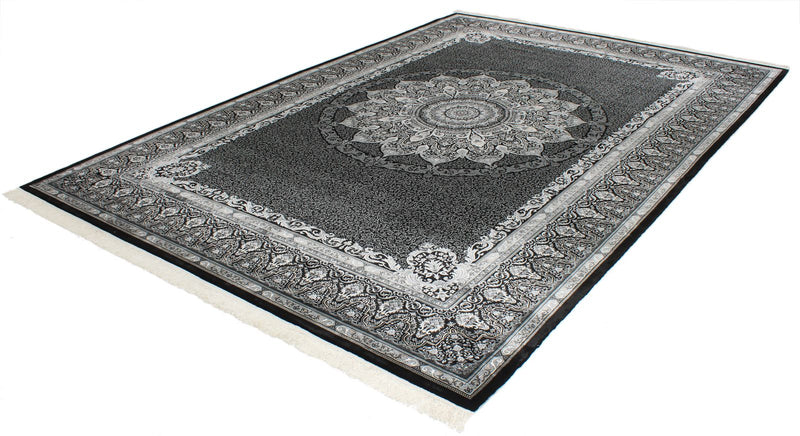 8x11 Black and Ivory Turkish Antep Rug