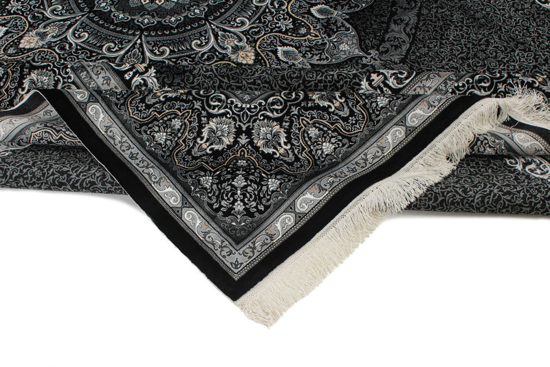 8x11 Black and Ivory Turkish Antep Rug