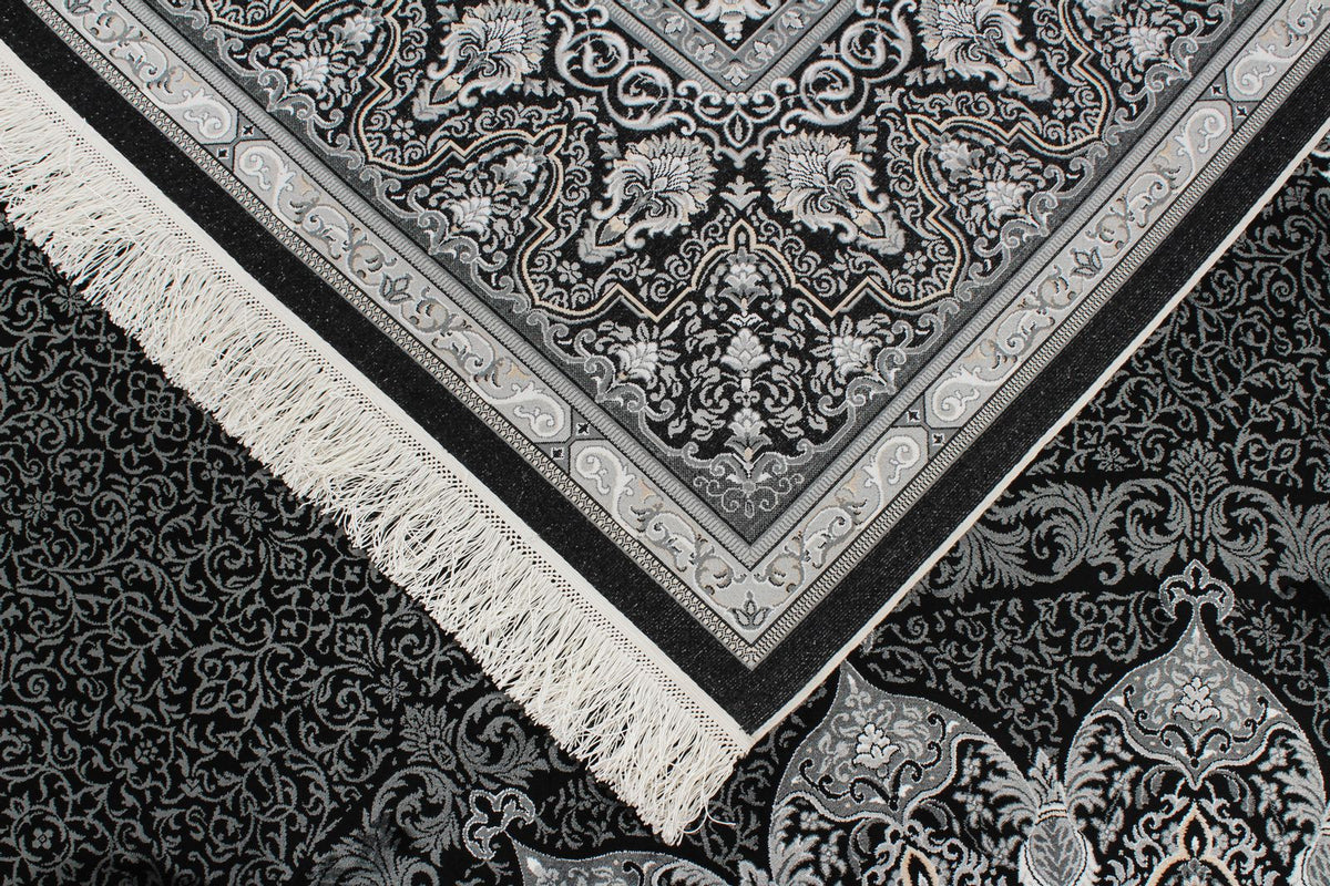 8x11 Black and Ivory Turkish Antep Rug