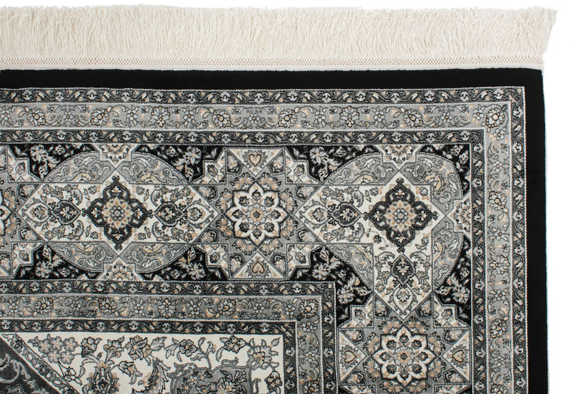 8x10 Black and Ivory Turkish Antep Rug