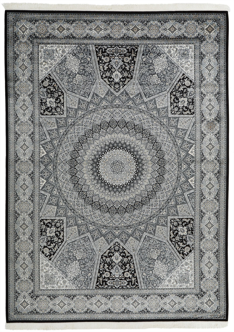 8x10 Black and Ivory Turkish Antep Rug