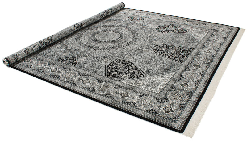 8x10 Black and Ivory Turkish Antep Rug