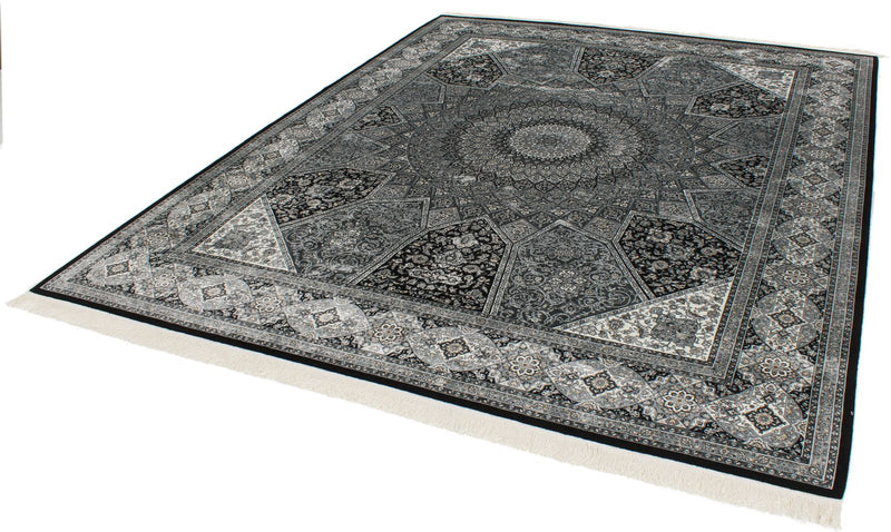 8x10 Black and Ivory Turkish Antep Rug