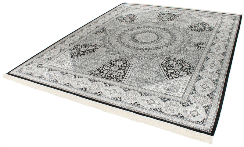 8x10 Black and Ivory Turkish Antep Rug