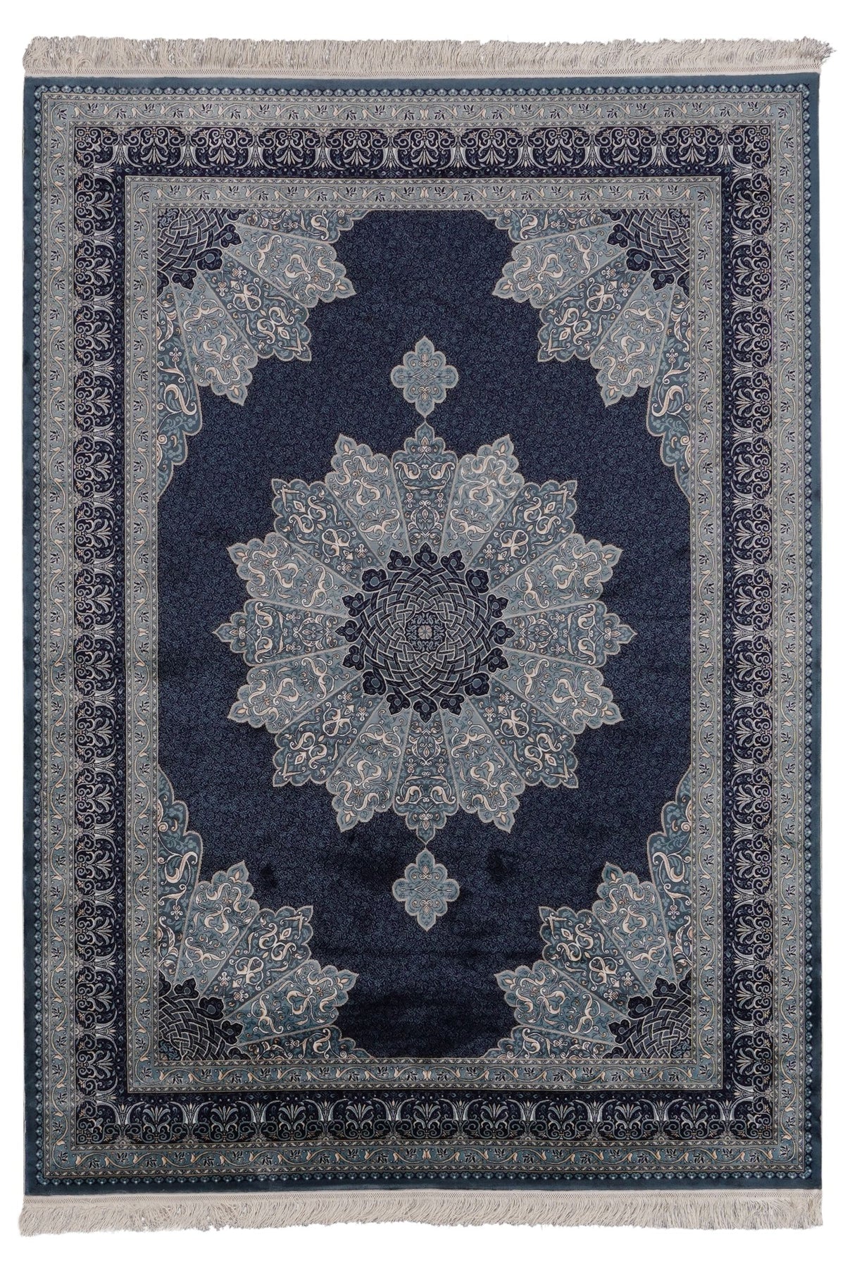 6x8 Navy and Ivory Turkish Antep Rug