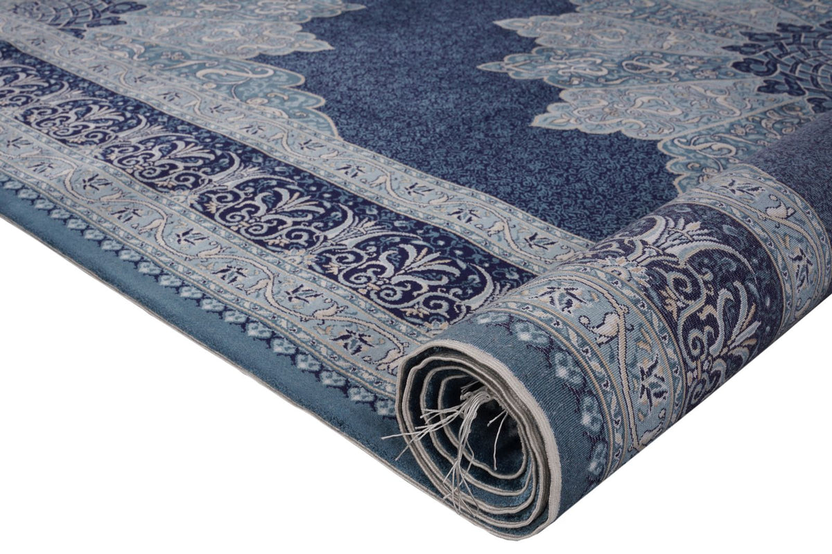 6x8 Navy and Ivory Turkish Antep Rug
