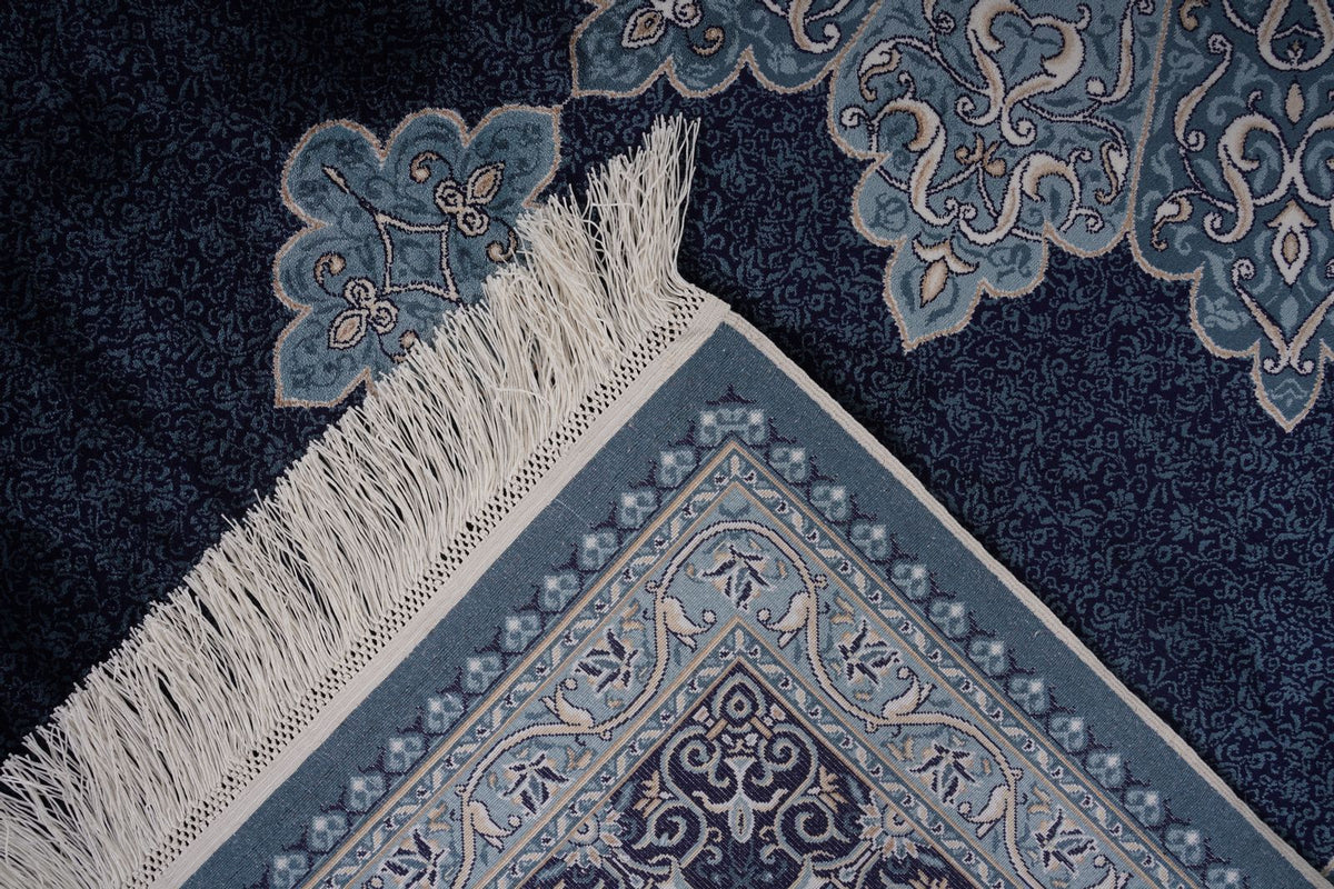 6x8 Navy and Ivory Turkish Antep Rug