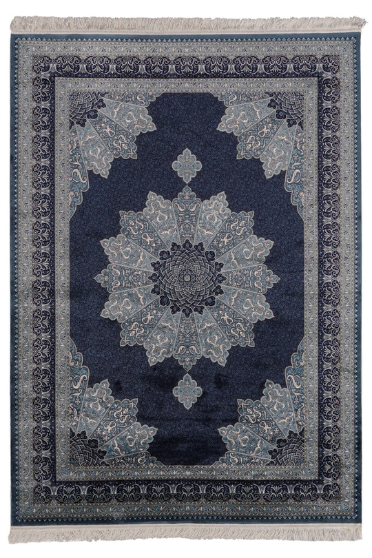 6x8 Navy and Ivory Turkish Antep Rug