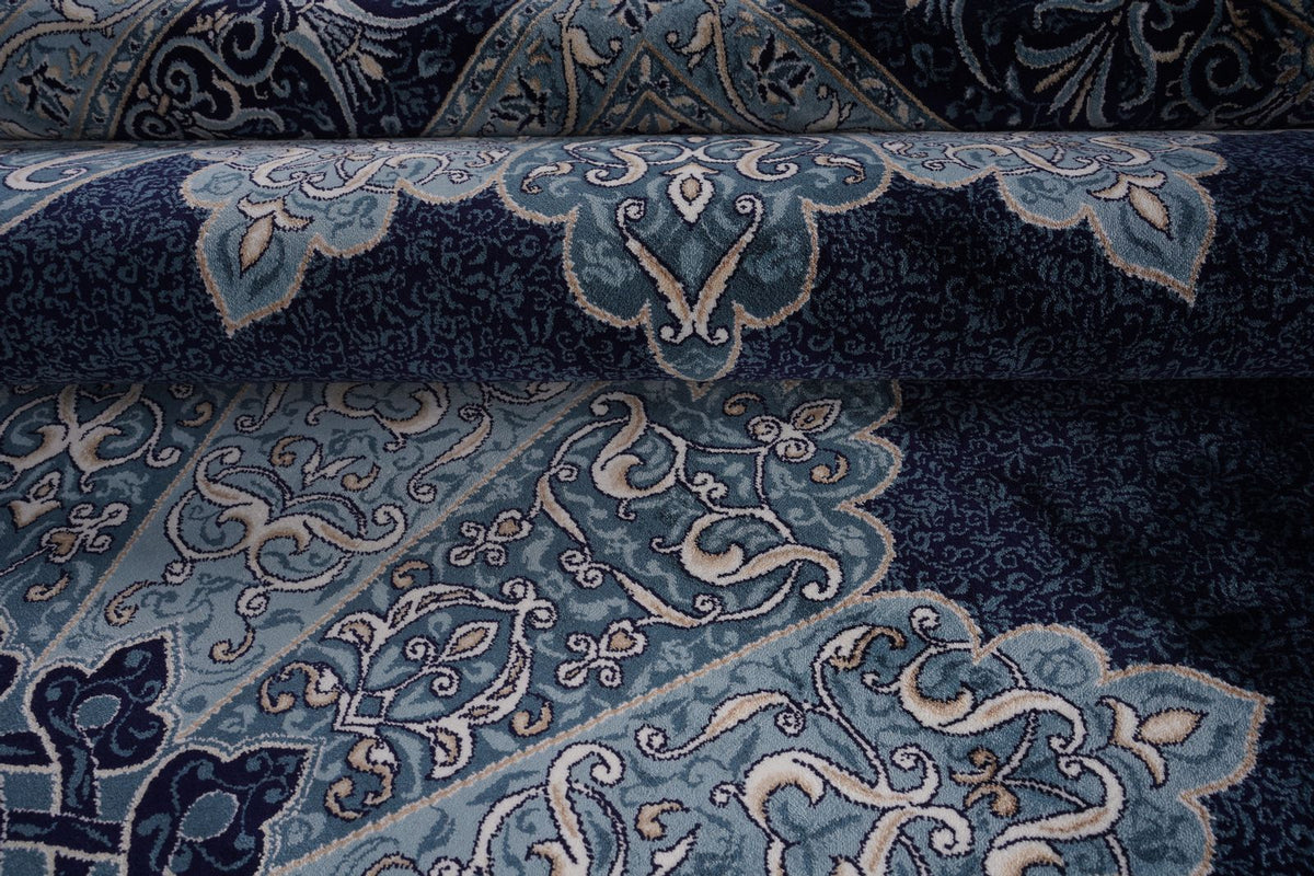 6x8 Navy and Ivory Turkish Antep Rug