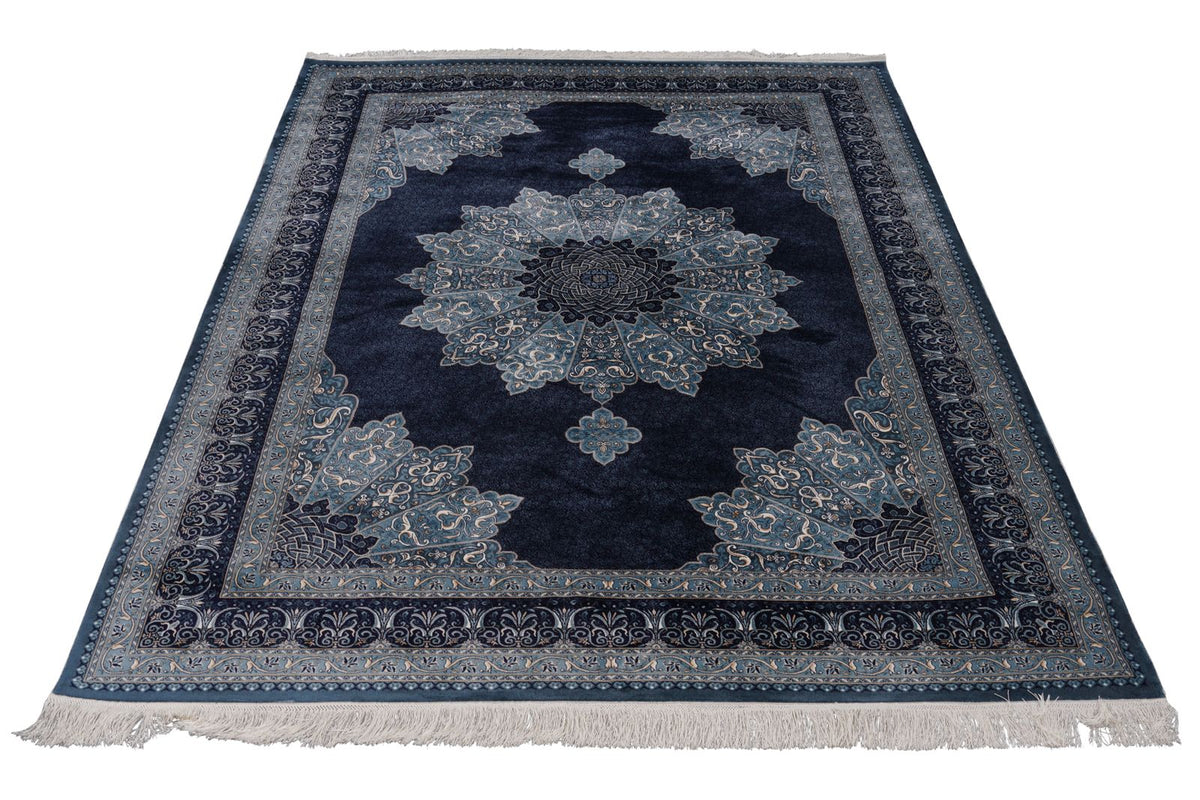 6x8 Navy and Ivory Turkish Antep Rug