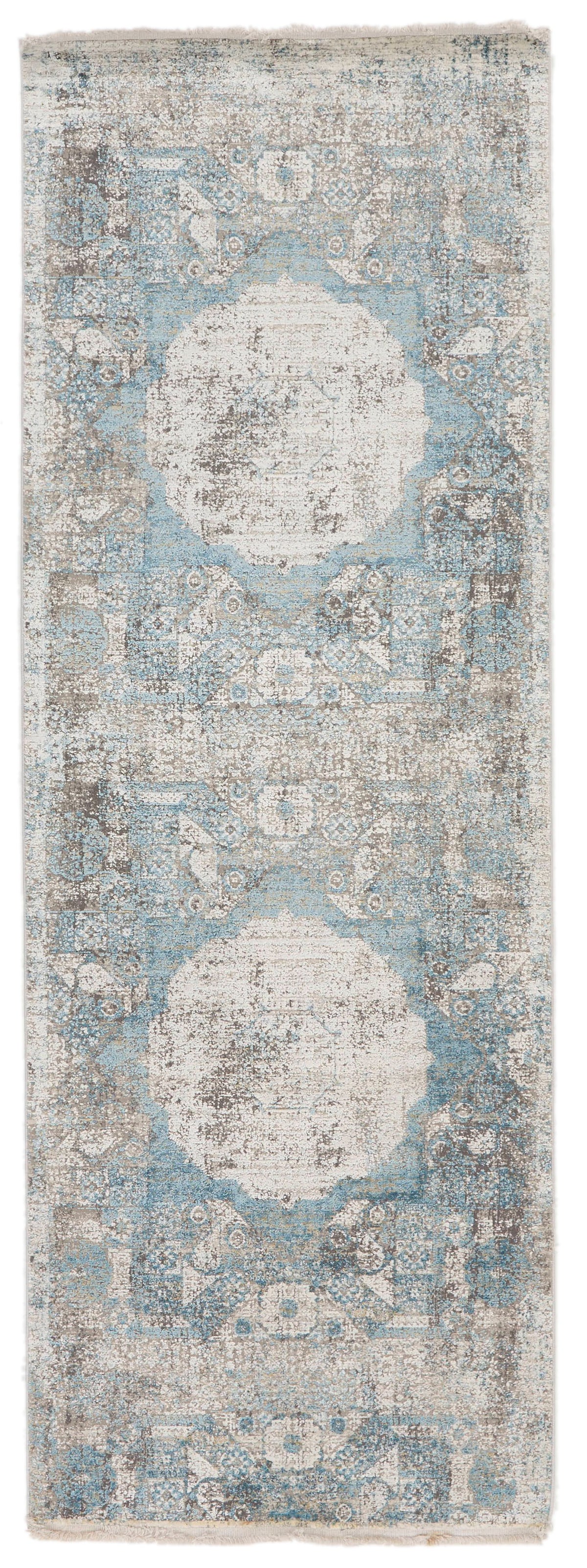 3x10 Light Blue and Ivory Turkish Antep Runner