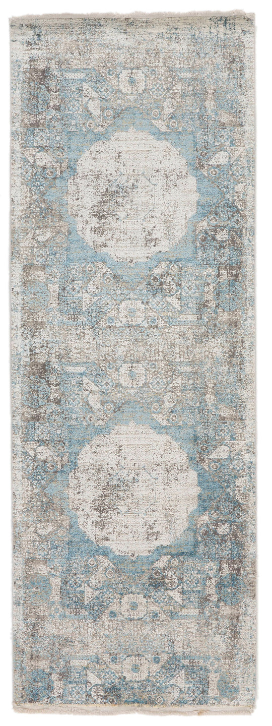3x10 Light Blue and Ivory Turkish Antep Runner