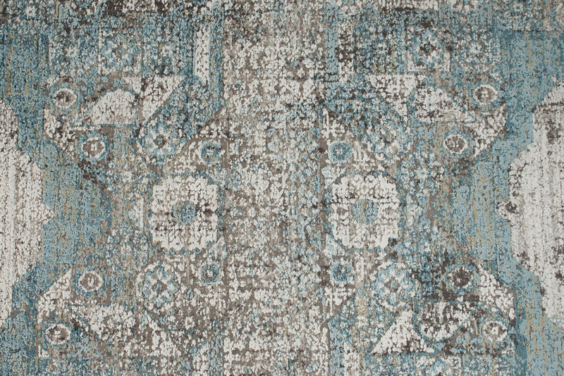 3x10 Light Blue and Ivory Turkish Antep Runner