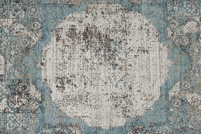 3x10 Light Blue and Ivory Turkish Antep Runner