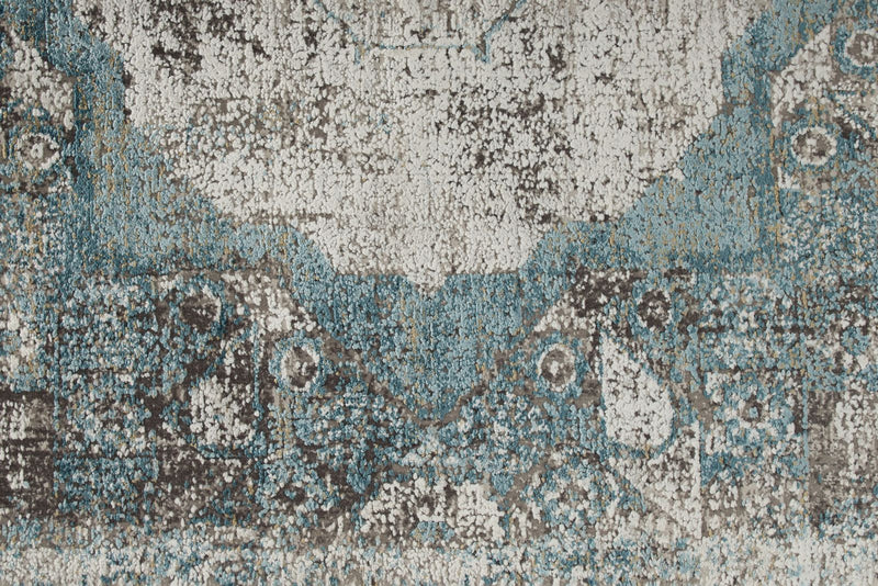 3x10 Light Blue and Ivory Turkish Antep Runner