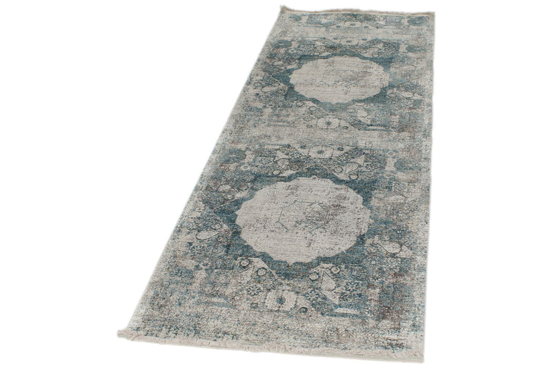 3x10 Light Blue and Ivory Turkish Antep Runner