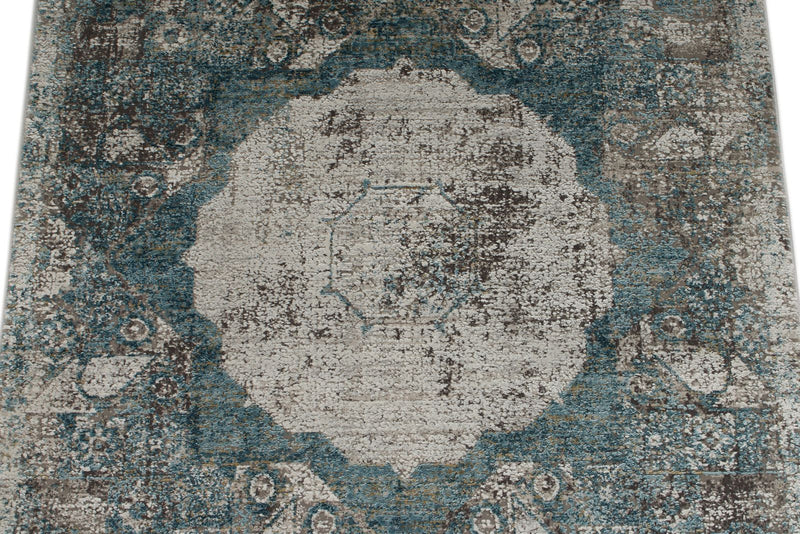 3x10 Light Blue and Ivory Turkish Antep Runner
