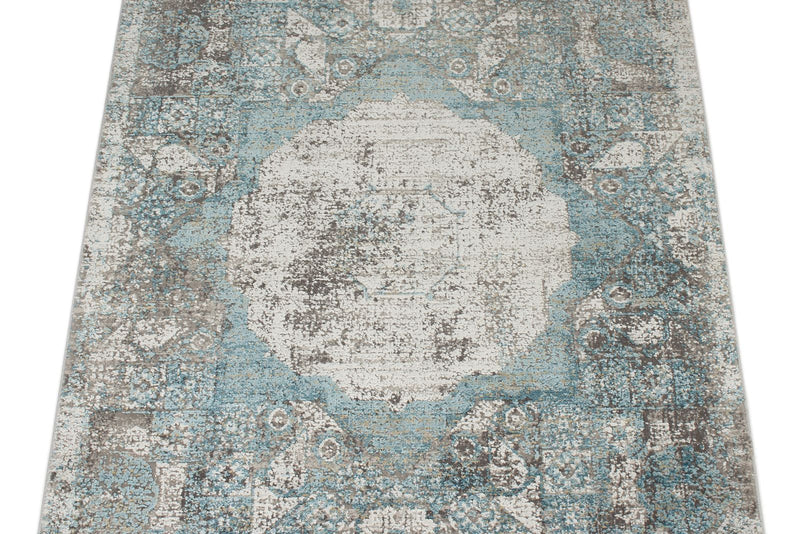 3x10 Light Blue and Ivory Turkish Antep Runner