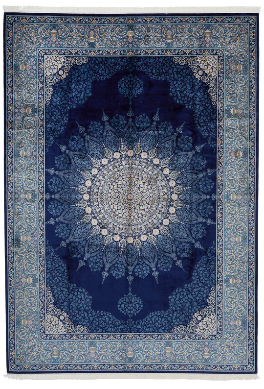 8x11 Navy and Blue Turkish Antep Rug