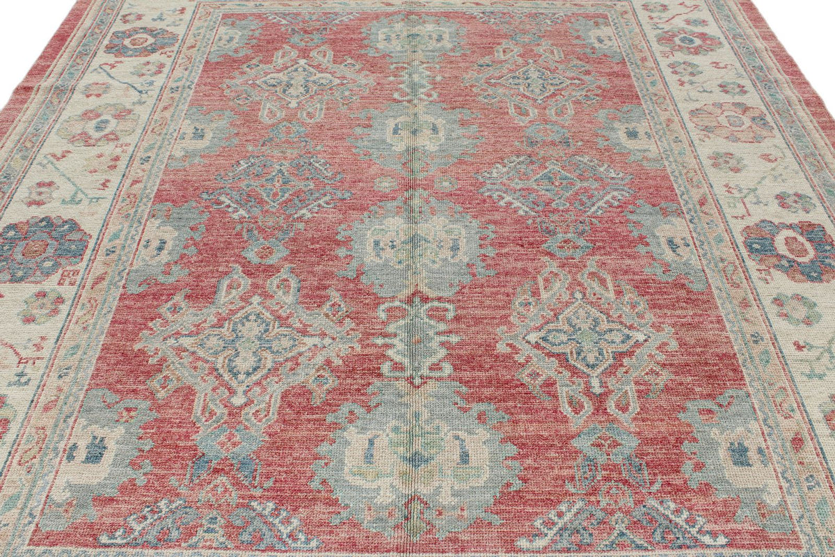 8x10 Rust and Ivory Turkish Oushak Rug