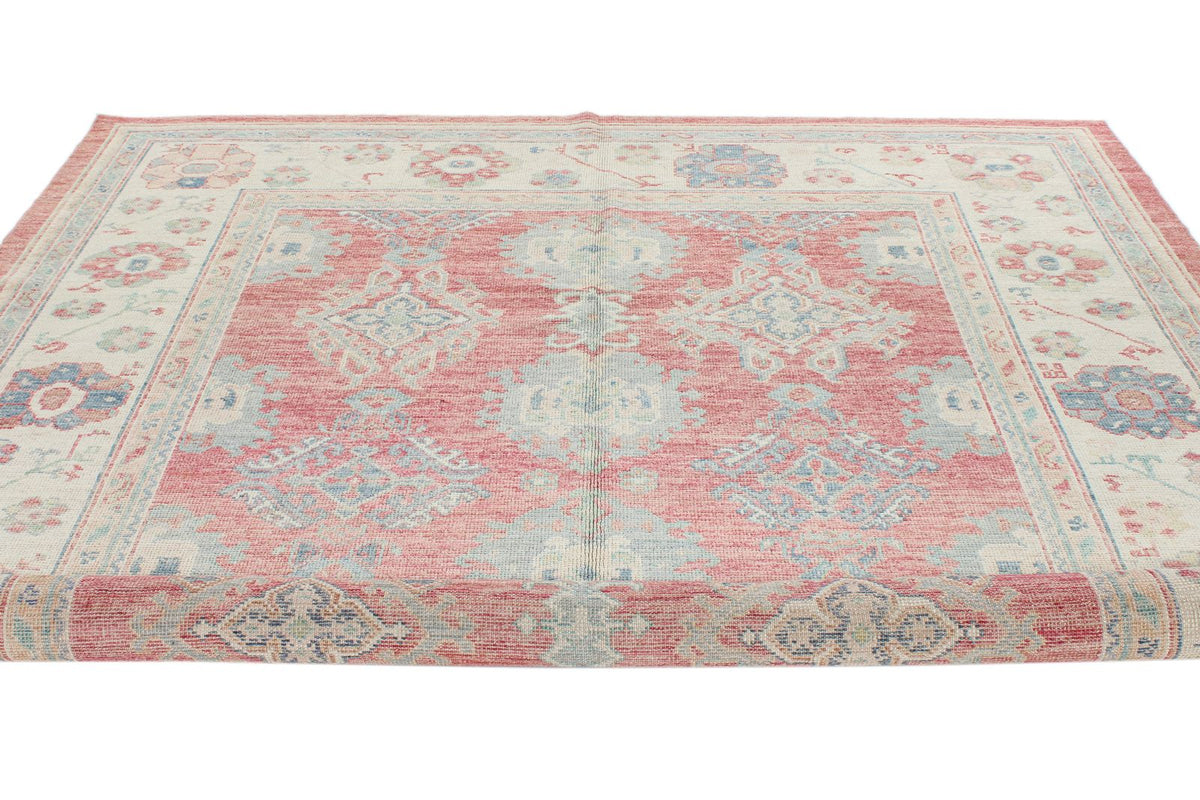 8x10 Rust and Ivory Turkish Oushak Rug