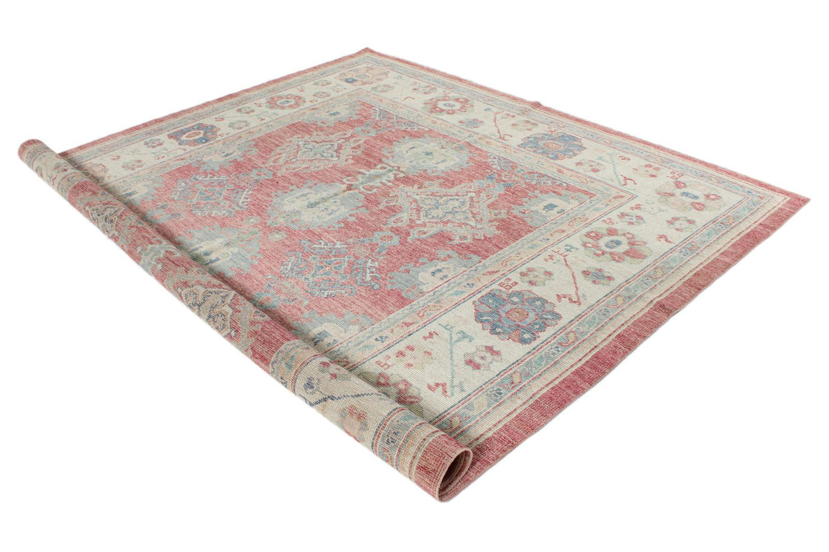 8x10 Rust and Ivory Turkish Oushak Rug