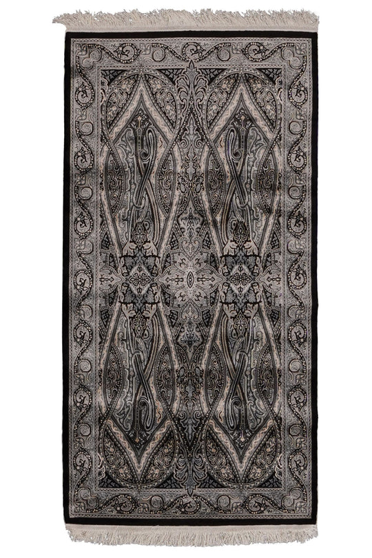 3x5 Black and Ivory Turkish Antep Rug