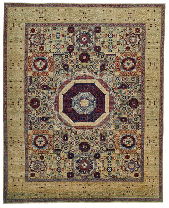 8x10 Green and Multicolor Turkish Tribal Rug
