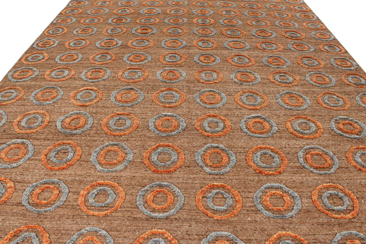 10x13 Brown and Multicolor Modern Contemporary Rug