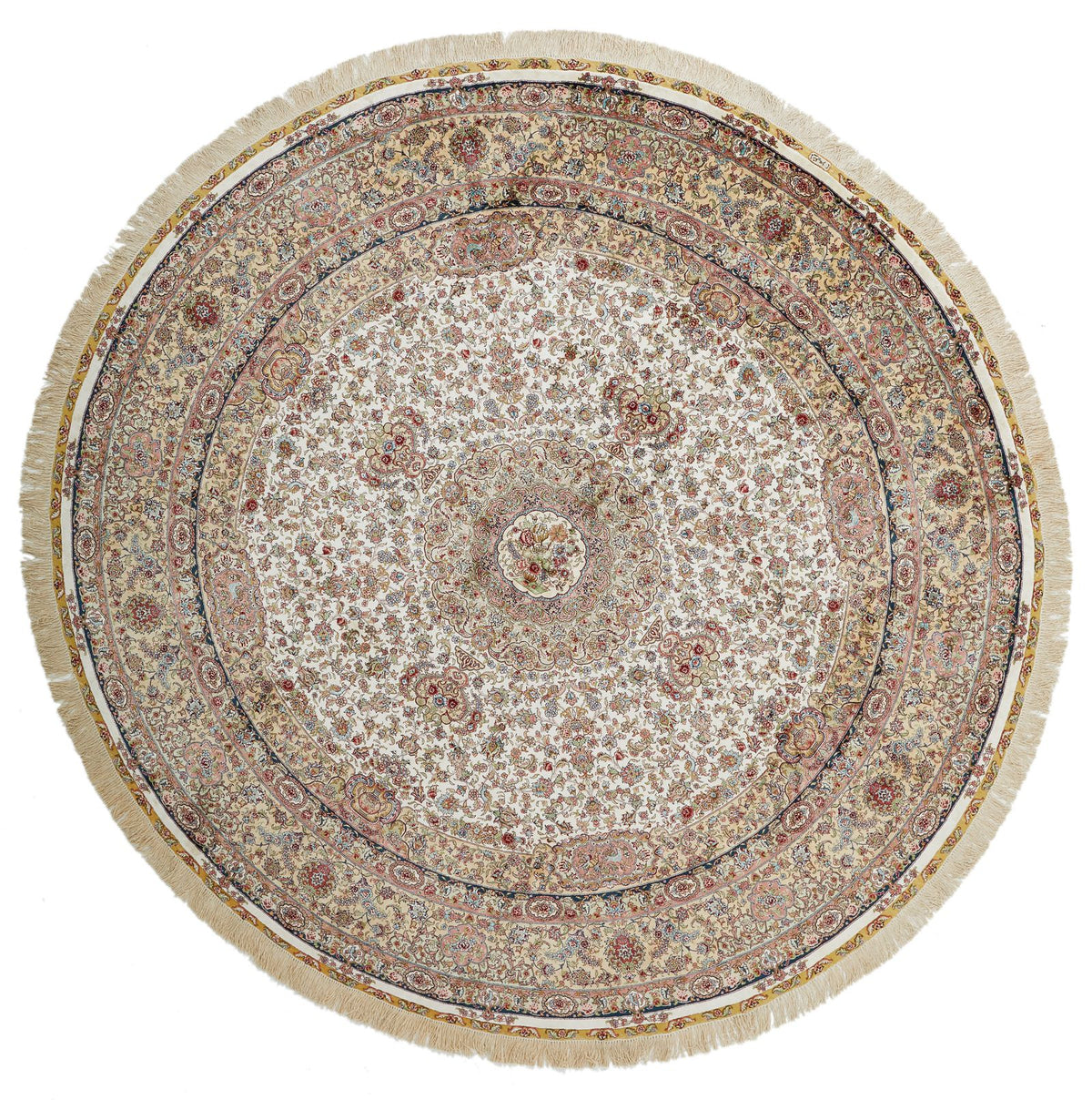 8x8 Ivory and Gold Turkish Silk Rug