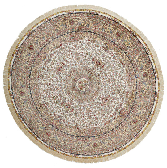 8x8 Ivory and Gold Turkish Silk Rug