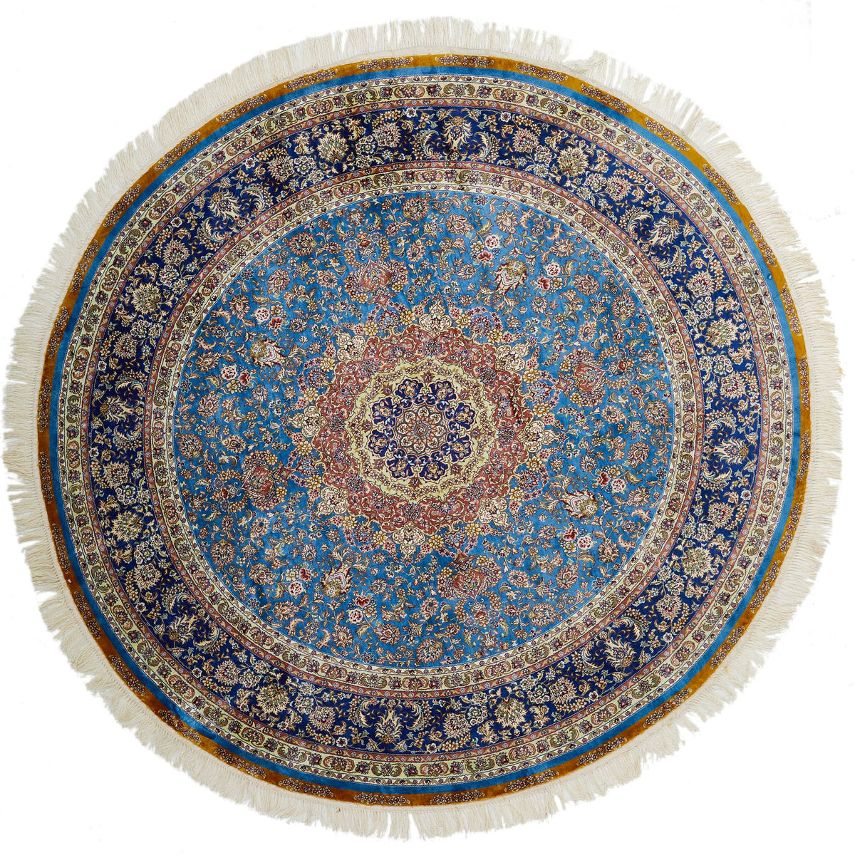 6x6 Blue and Navy Turkish Silk Rug