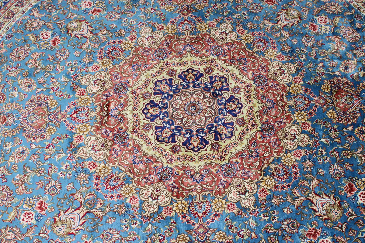 6x6 Blue and Navy Turkish Silk Rug