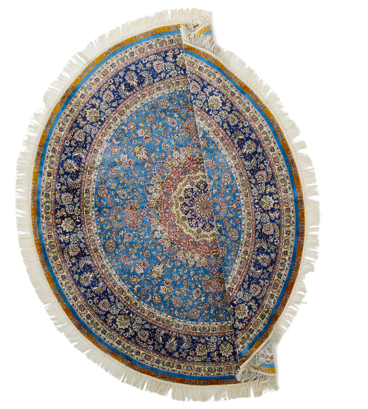 6x6 Blue and Navy Turkish Silk Rug