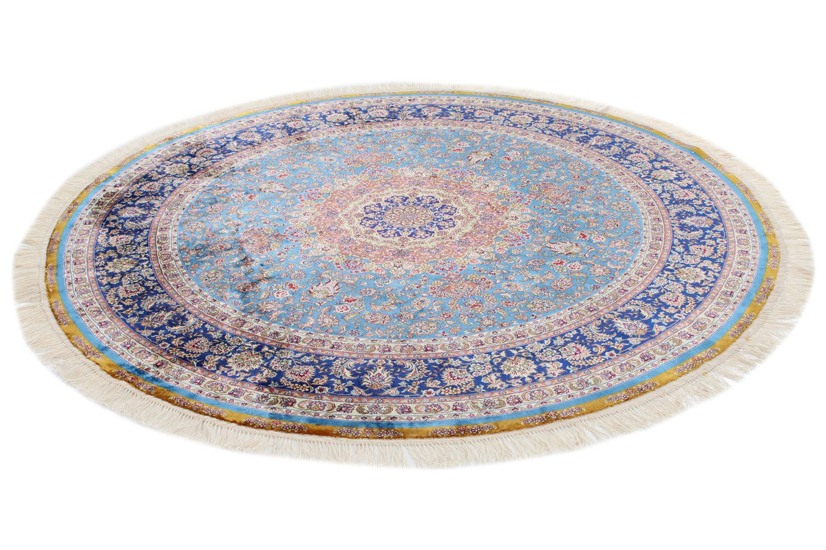 6x6 Blue and Navy Turkish Silk Rug