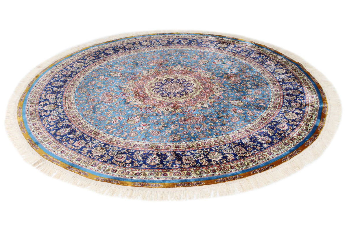 6x6 Blue and Navy Turkish Silk Rug