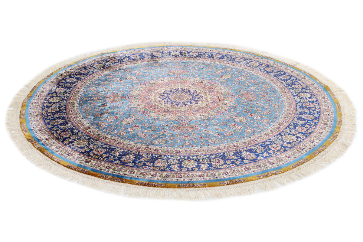 6x6 Blue and Navy Turkish Silk Rug