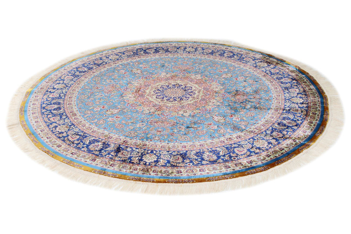 6x6 Blue and Navy Turkish Silk Rug