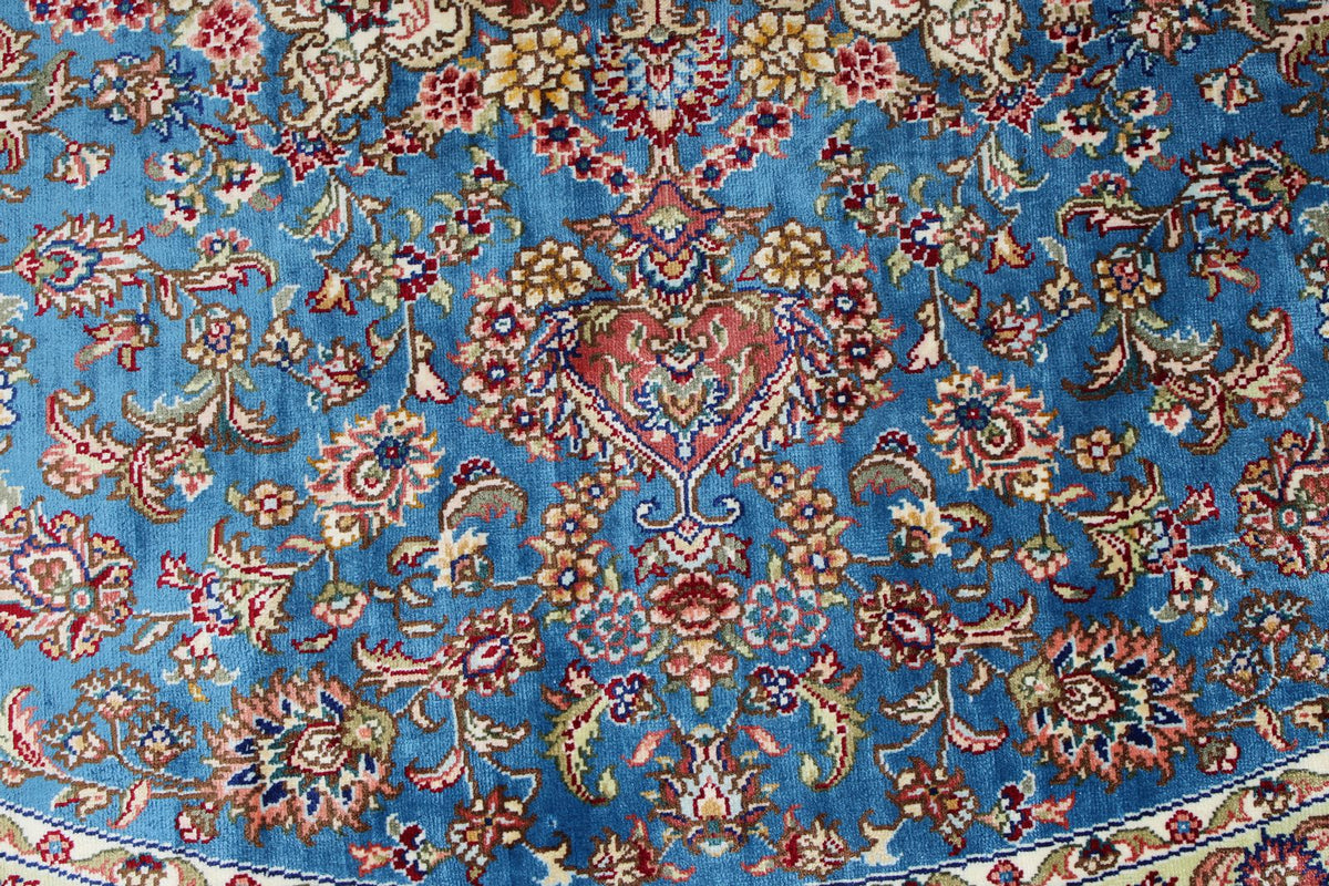 6x6 Blue and Navy Turkish Silk Rug