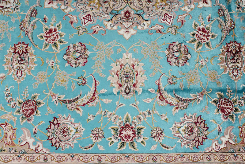 10x13 Blue and Ivory Turkish Silk Rug