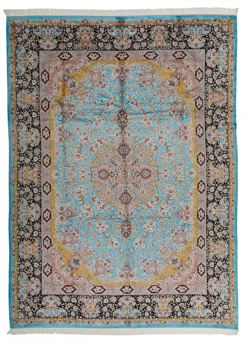 10x13 Blue and Black Turkish Silk Rug